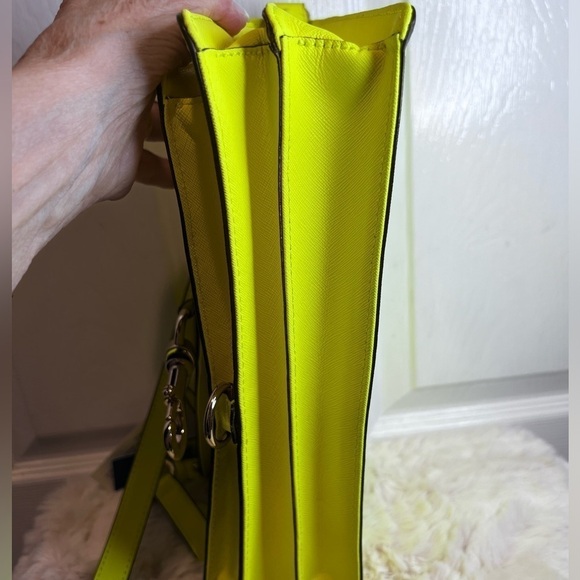 REBECCA MINKOFF HUDSON MOTO LEATHER NEON MARIGOLD BAG - Picture 12 of 16